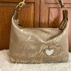 COACH Gold Designer Poppy Heart Shoulder Bag